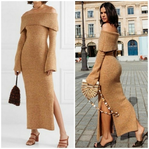 cult gaia Dresses & Skirts - NWT CULT GAIA Mariel Off the Shoulder Knit Sweater Dress
Tan SZ M